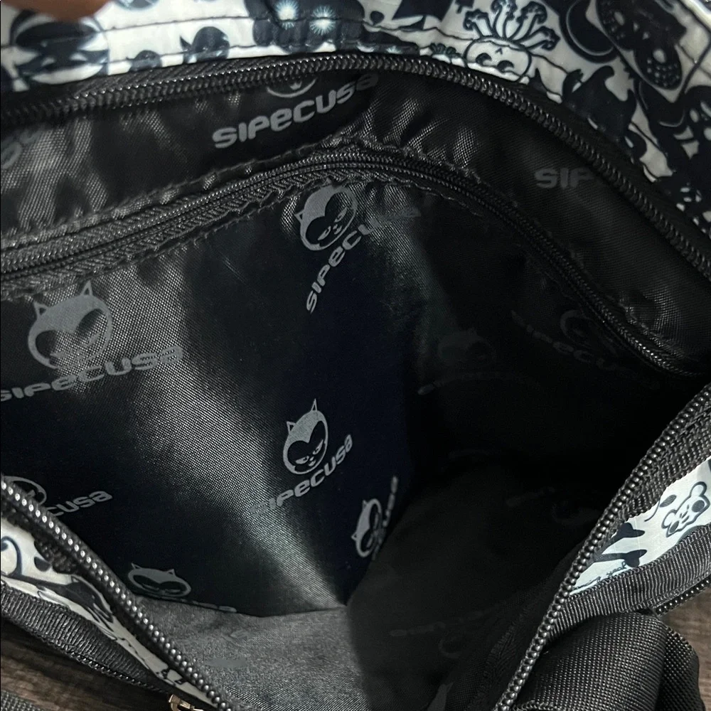 SIPECUSA Black & White Nylon Patterned Crossbody Bag